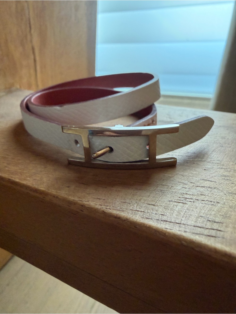 Hermes Behapi Double Tour Bracelet in White and Tan